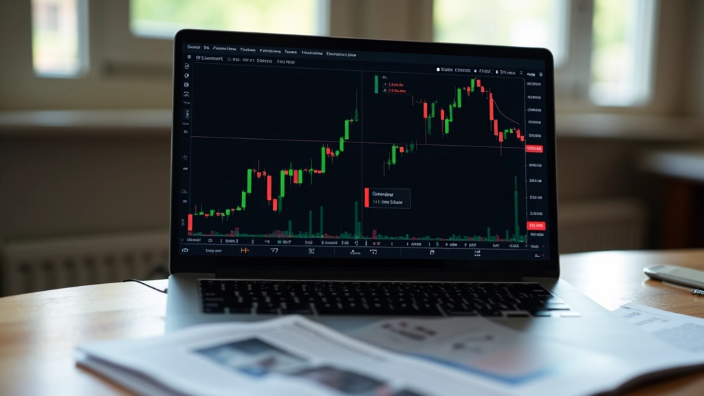 Laptop screen showing currency trading platform with financial data
